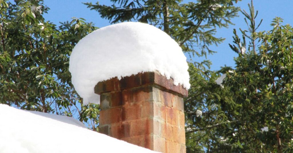 snow on top of chimney cap