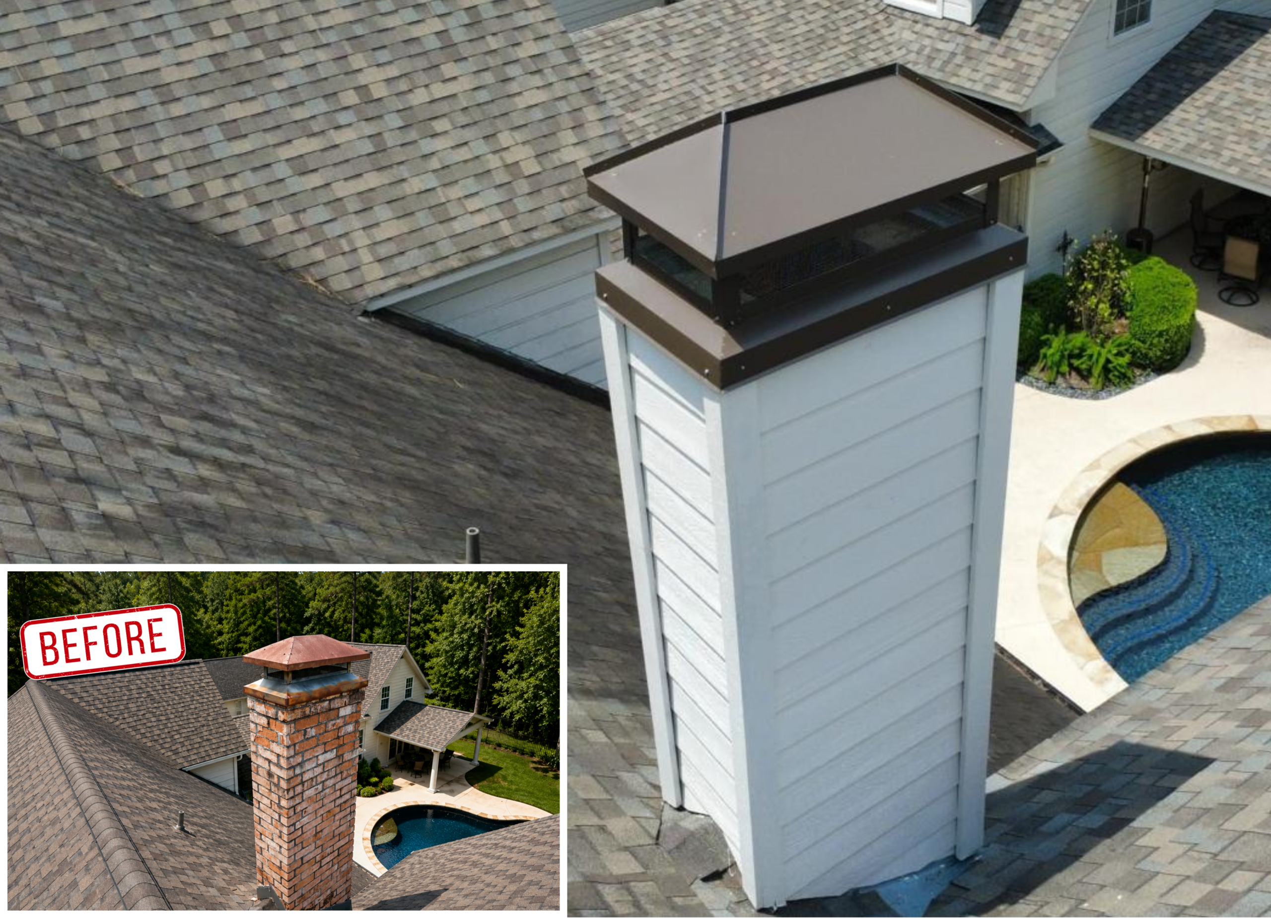 Before and after: chimney siding rebuild in Houston