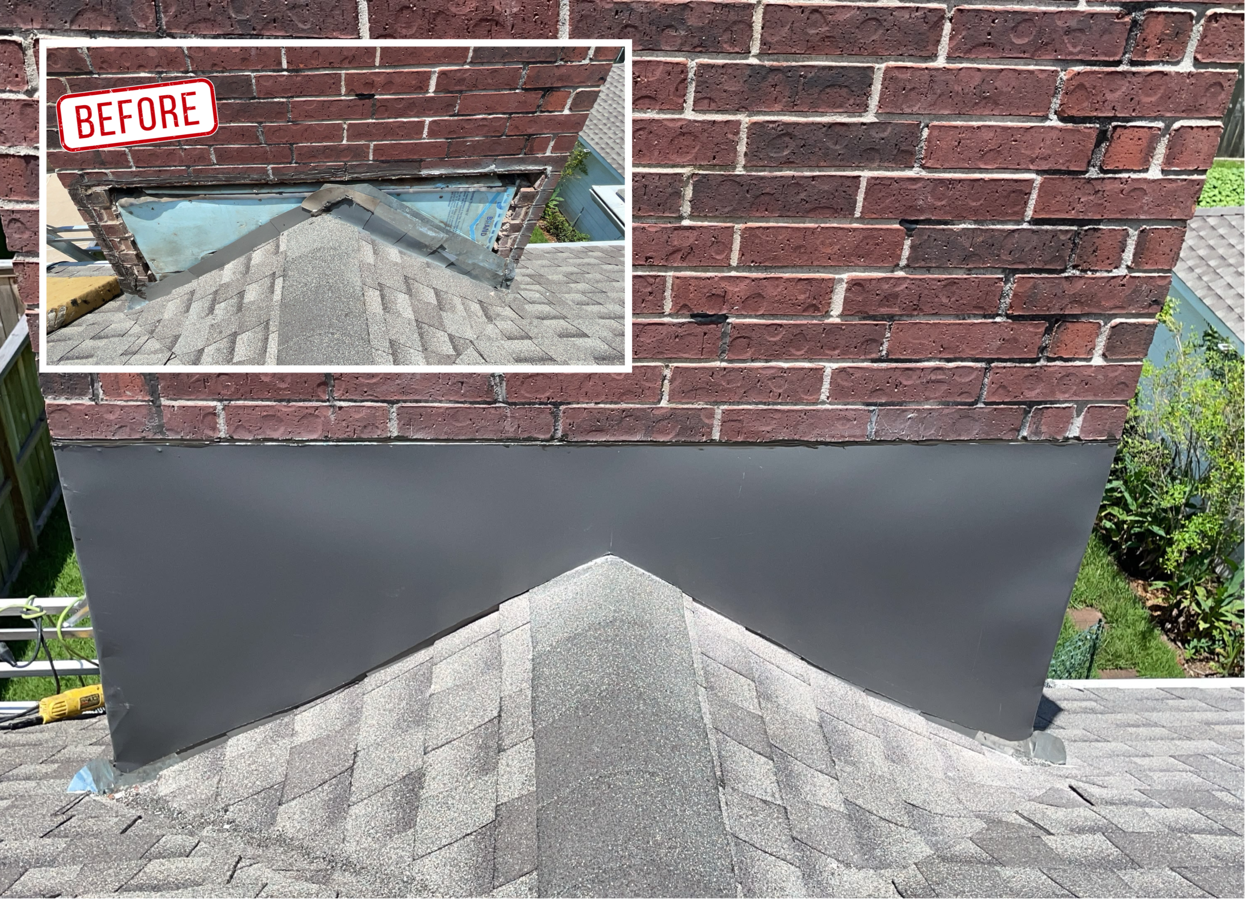 Before and after: chimney flashing replacement in Houston